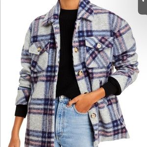Aqua Gray Plaid Button Down Wool Blend Coat X Large NWT